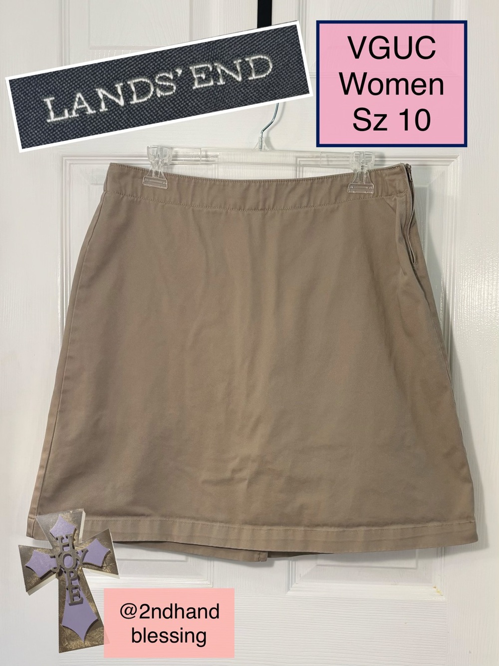 VGUC Lands' End Women's Khaki Skort, Sz 10, Side Zip, School Uniform